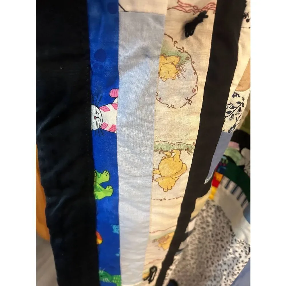 Handmade Quilt Black Backing Maine Coon Cats Winnie The Pooh 77.5x61 READ (5363)